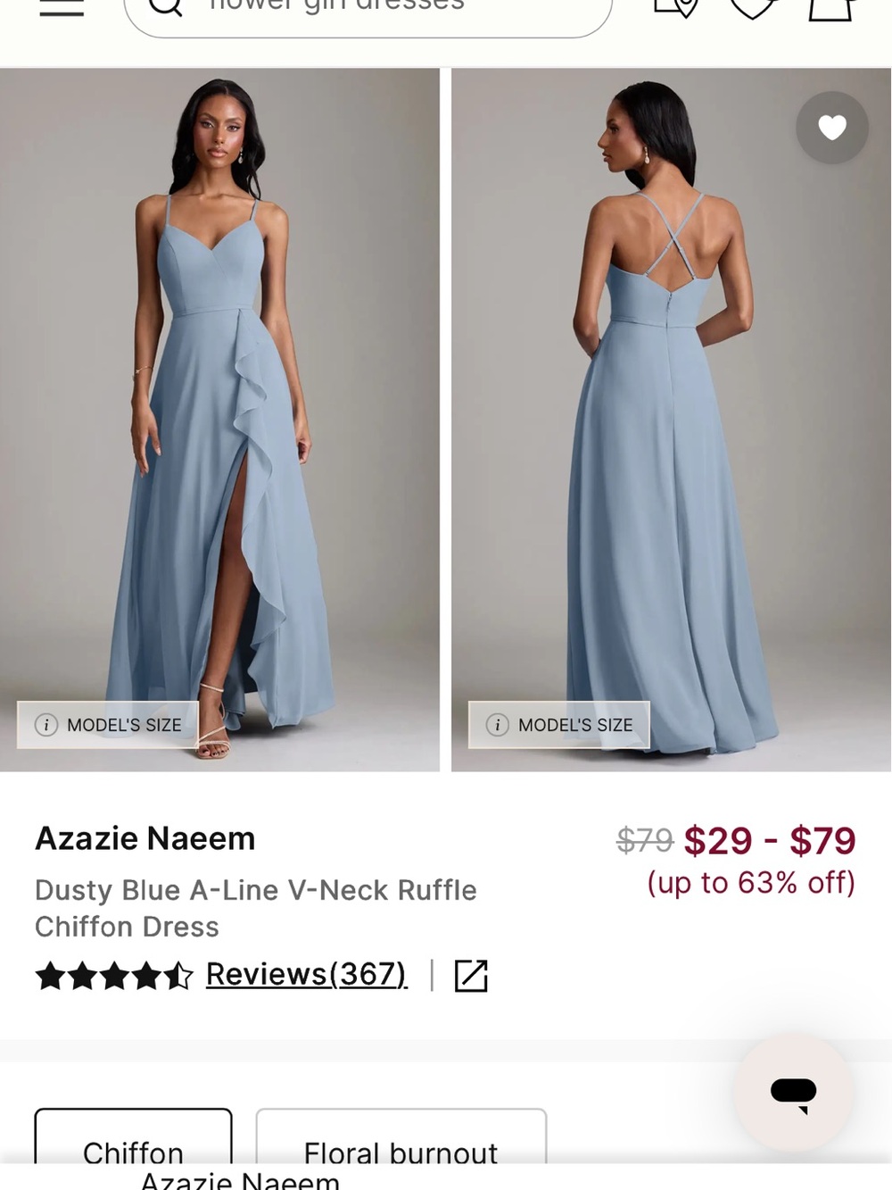 Azazie Dusty Blue Ruffle Maxi Dress with Crisscross Back